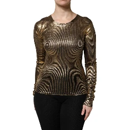 Gold Round Neck Long Sleeve Pullover Top