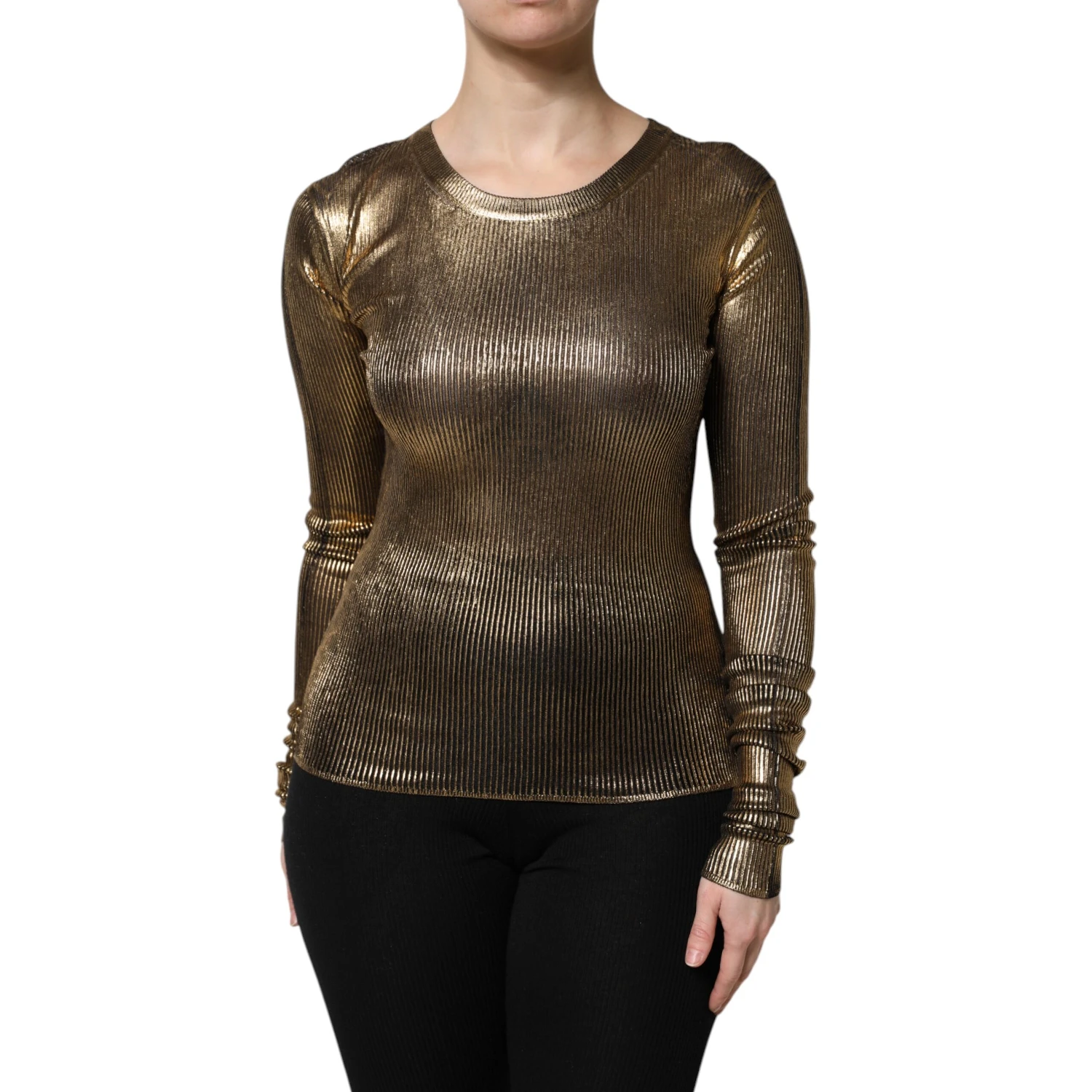 Gold Round Neck Long Sleeve Pullover Top