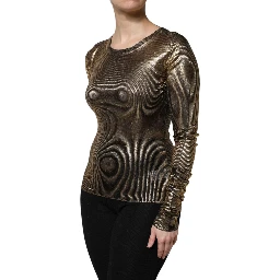 Gold Round Neck Long Sleeve Pullover Top