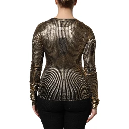 Gold Round Neck Long Sleeve Pullover Top