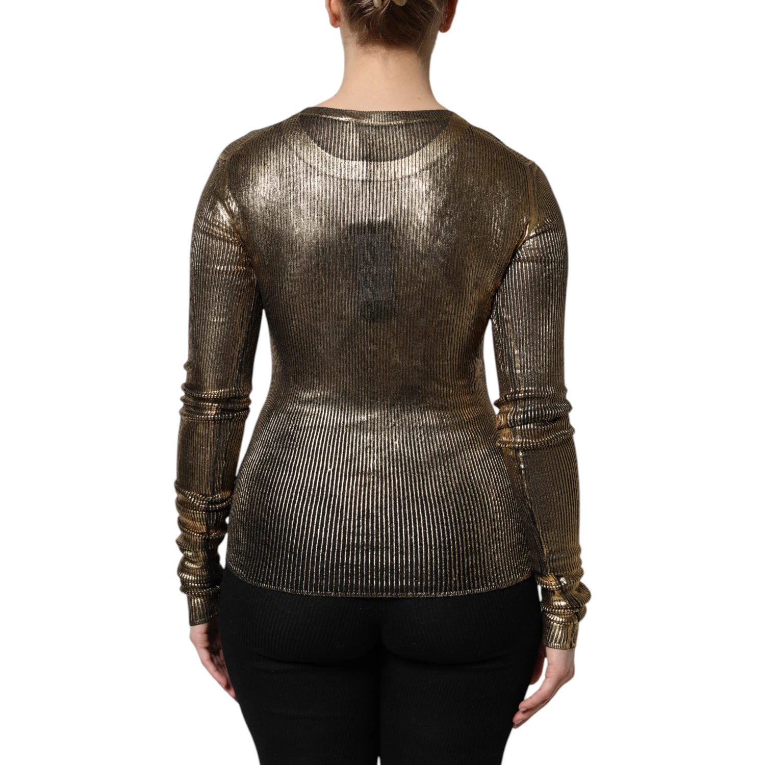 Gold Round Neck Long Sleeve Pullover Top