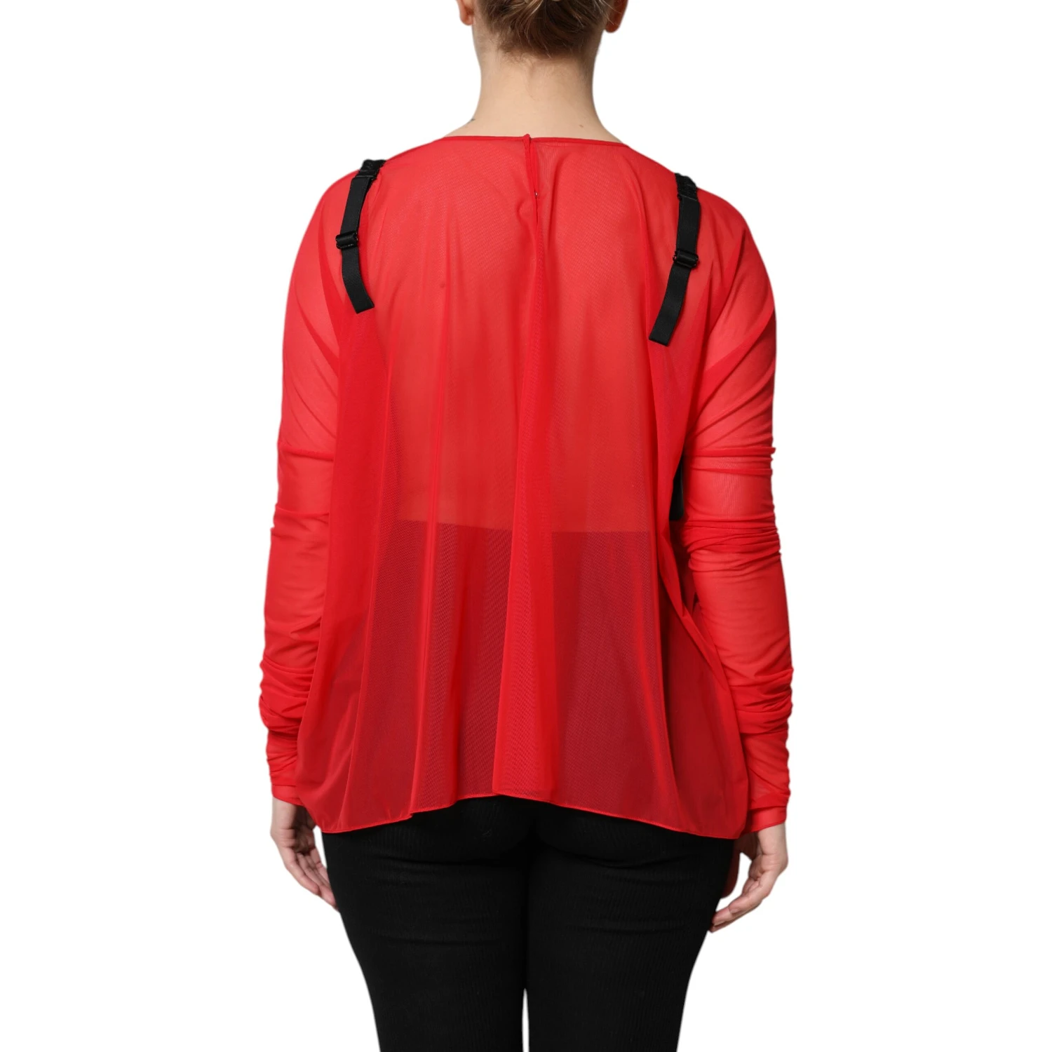 Red Black Bustier Detailing Long Sleeves Top