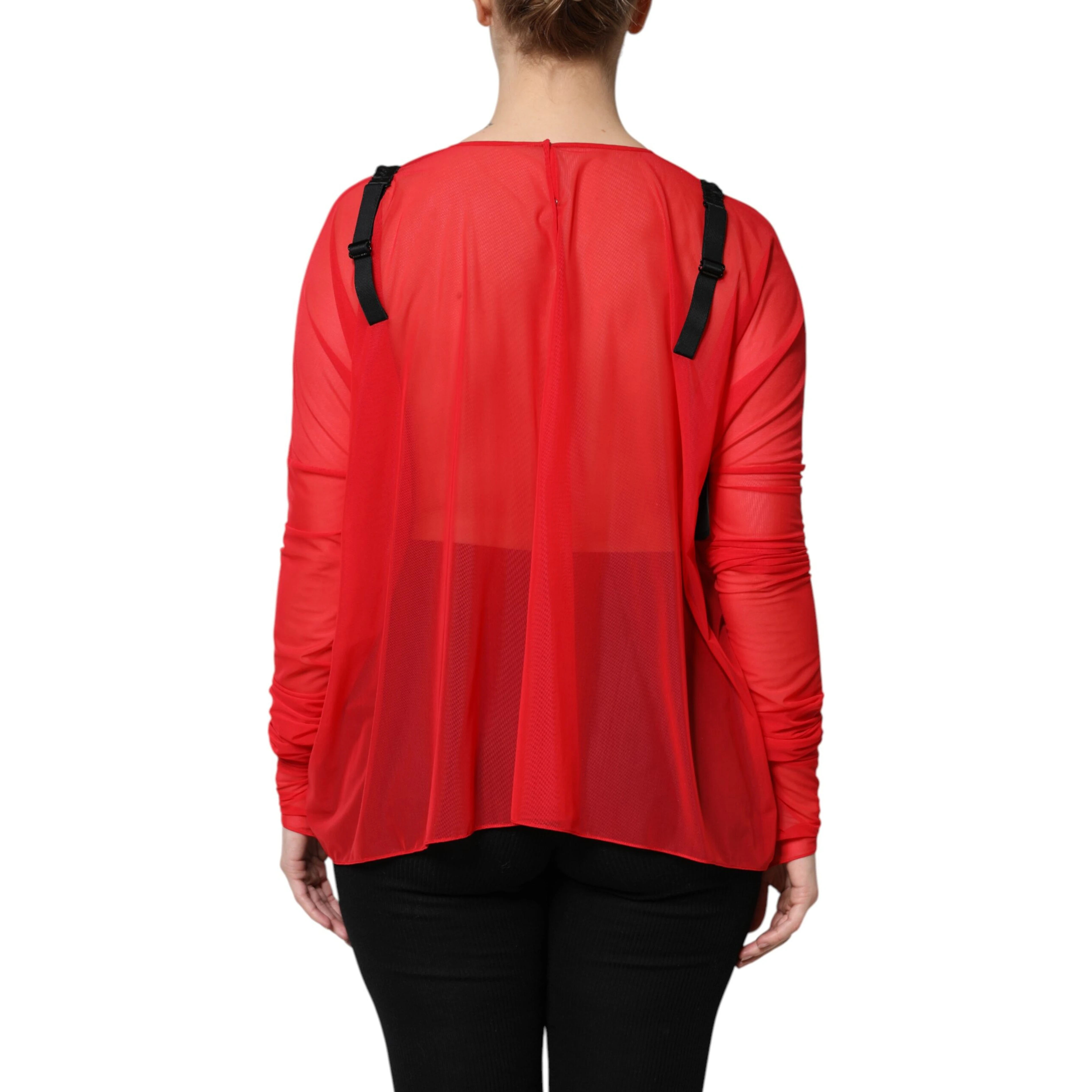 Red Black Bustier Detailing Long Sleeves Top