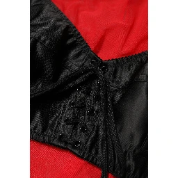 Red Black Bustier Detailing Long Sleeves Top