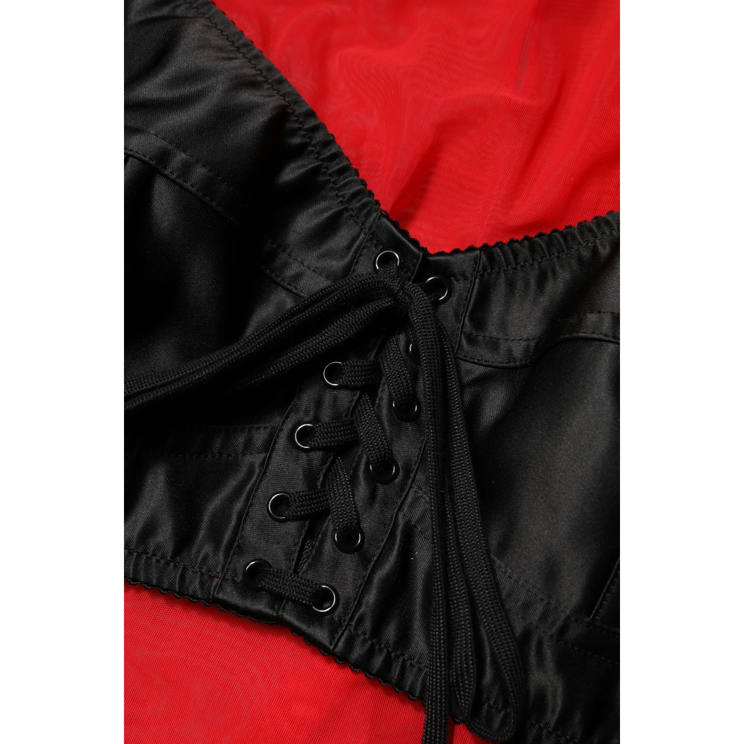 Red Black Bustier Detailing Long Sleeves Top