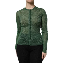 Green Polyester Long Sleeves Cardigan Sweater
