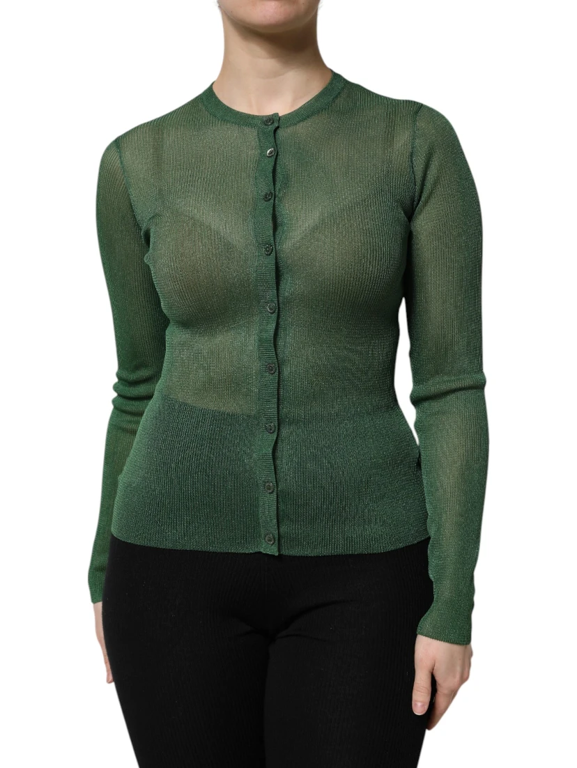 Green Polyester Long Sleeves Cardigan Sweater