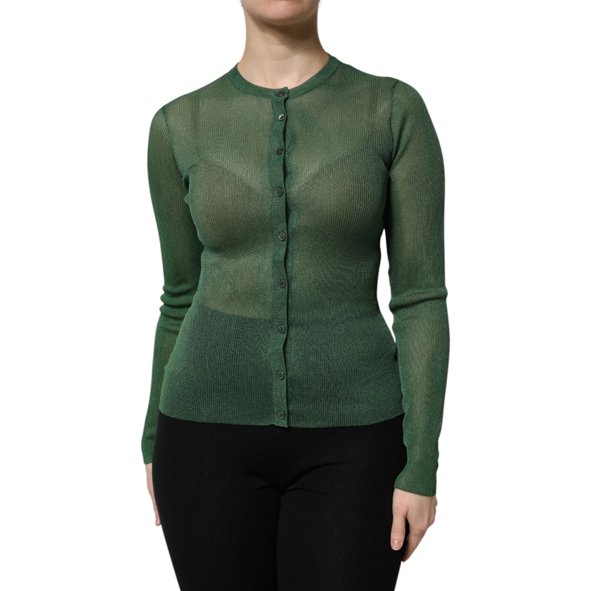 Green Polyester Long Sleeves Cardigan Sweater