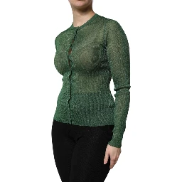Green Polyester Long Sleeves Cardigan Sweater