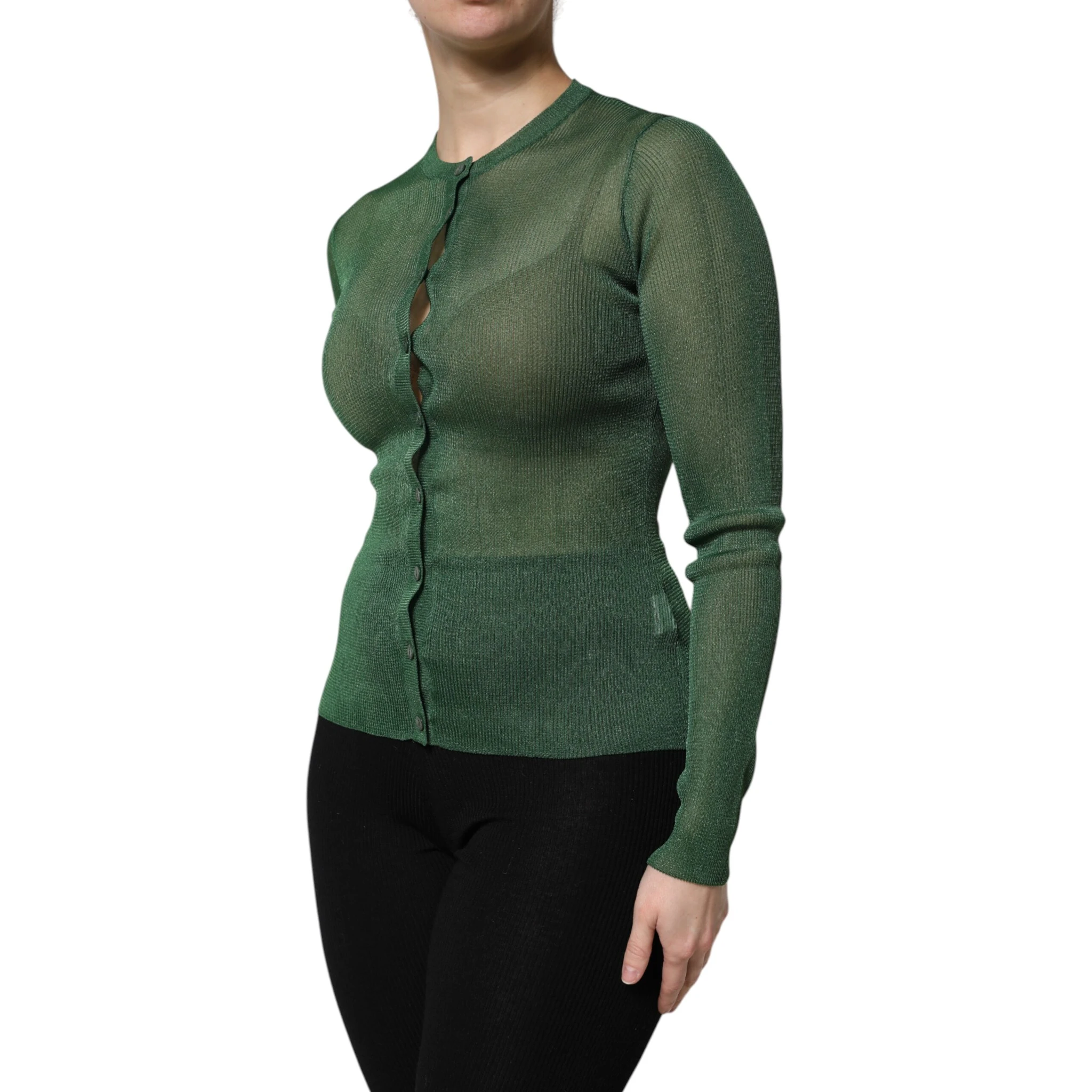 Green Polyester Long Sleeves Cardigan Sweater