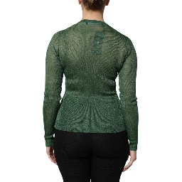 Green Polyester Long Sleeves Cardigan Sweater