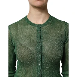 Green Polyester Long Sleeves Cardigan Sweater