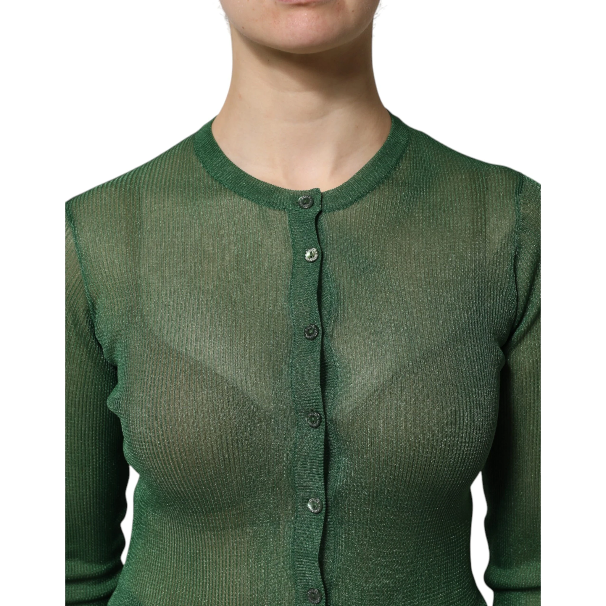 Green Polyester Long Sleeves Cardigan Sweater