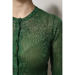 Green Polyester Long Sleeves Cardigan Sweater