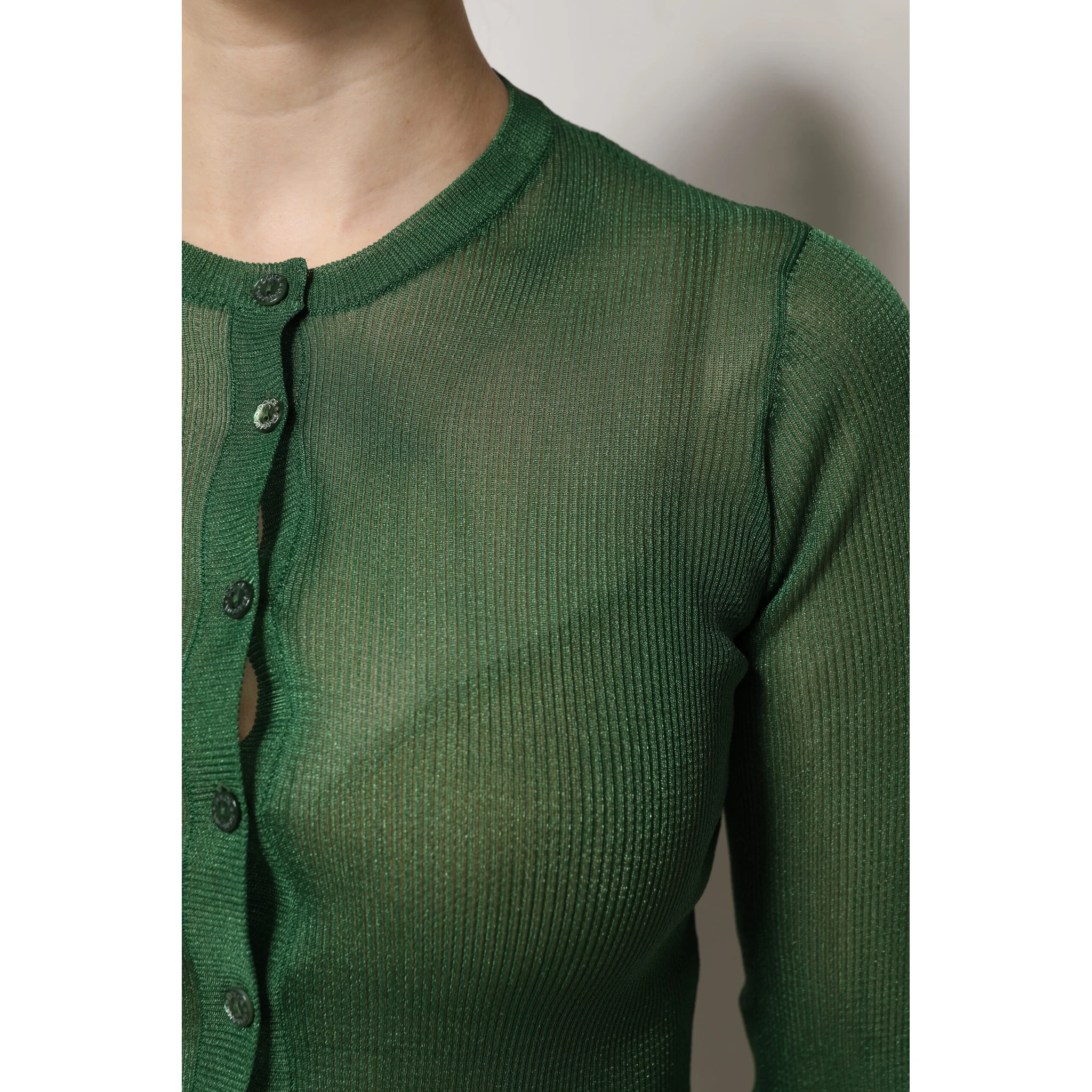 Green Polyester Long Sleeves Cardigan Sweater