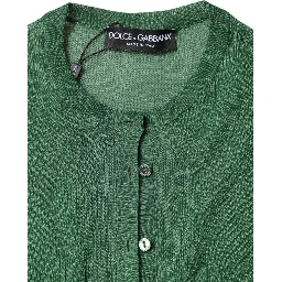 Green Polyester Long Sleeves Cardigan Sweater