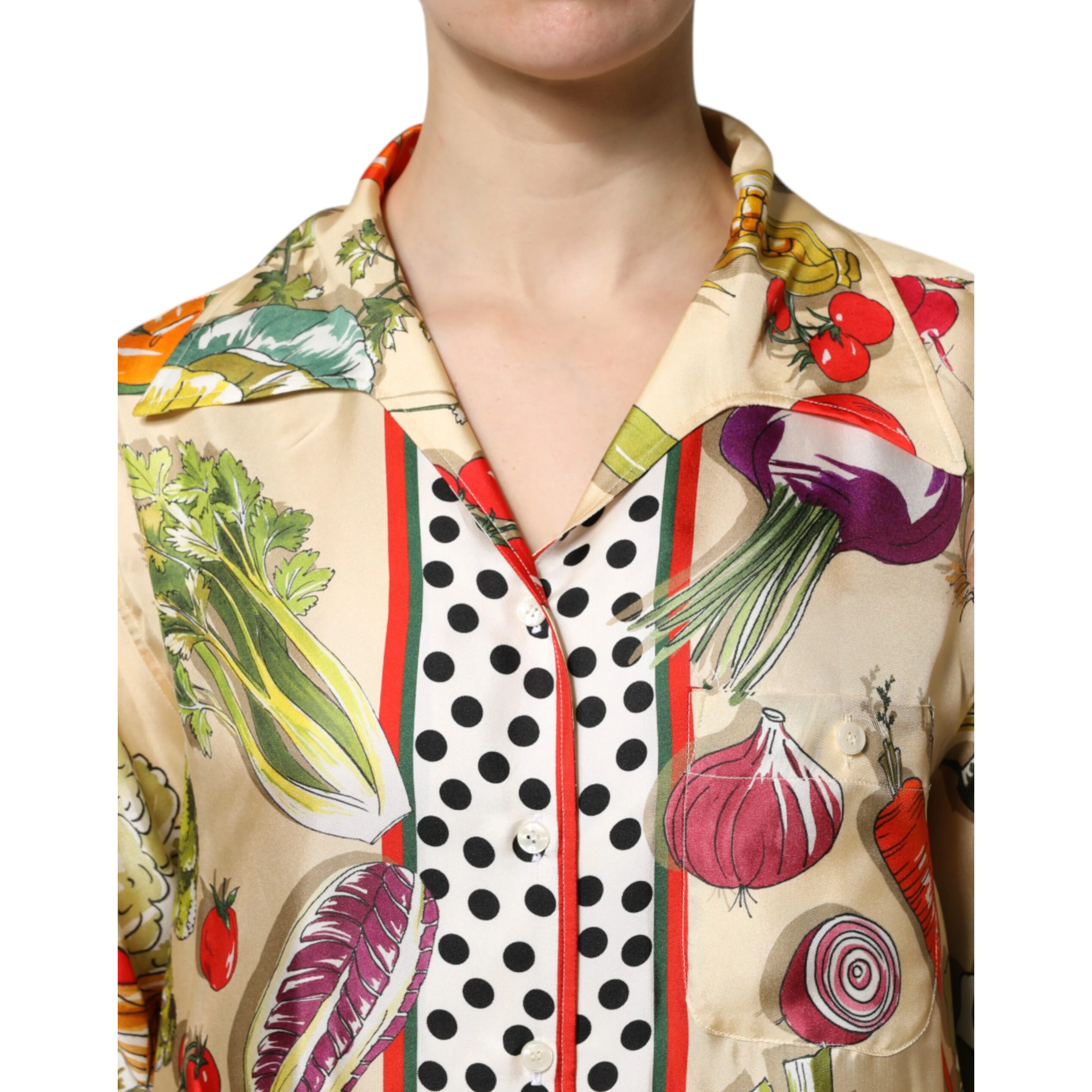 Multicolor Vegetables Silk Long Sleeves Top
