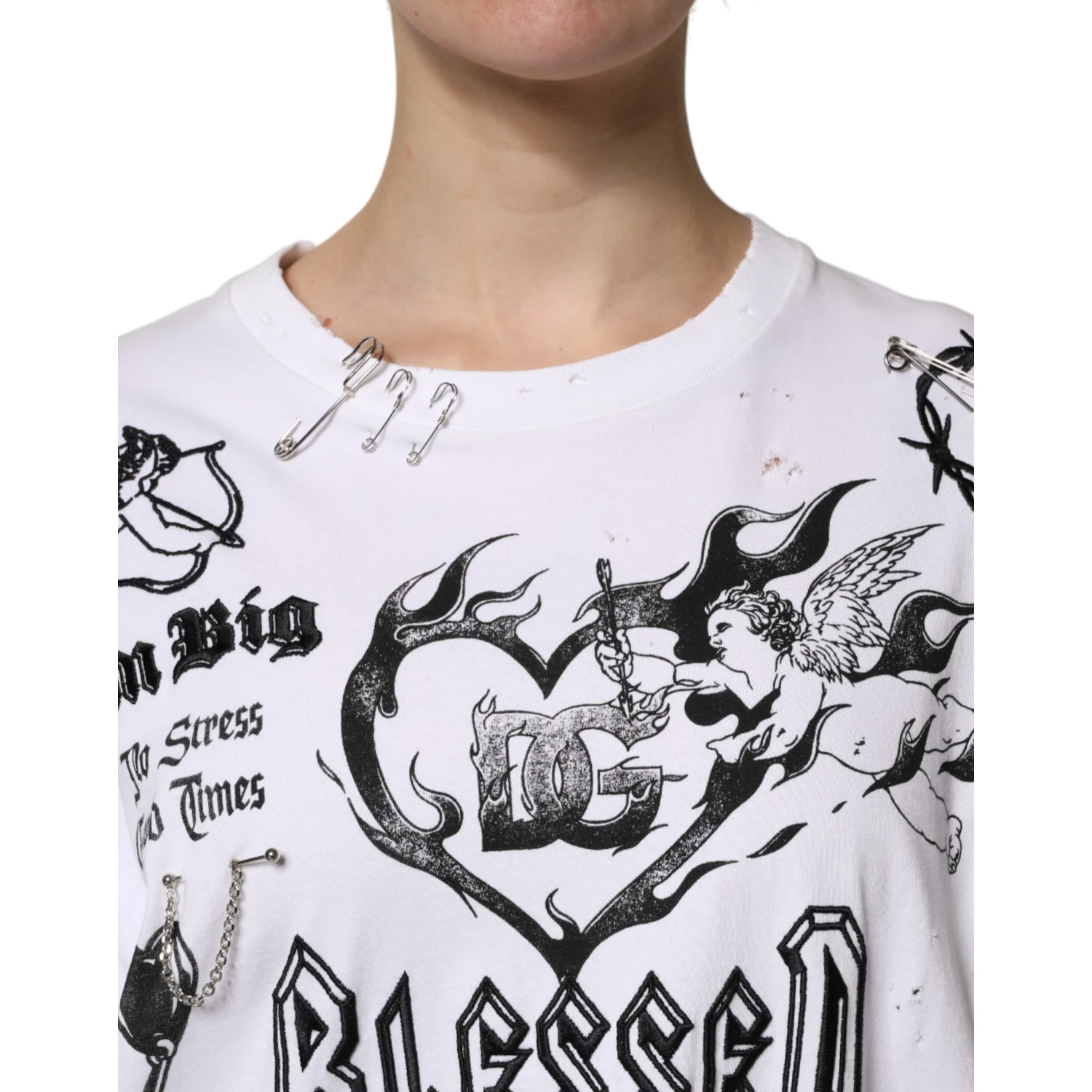 White Cotton DG BLESSED Printed T-shirt