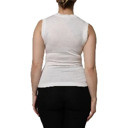 White Cotton Logo Crystal Detailing Tank Top