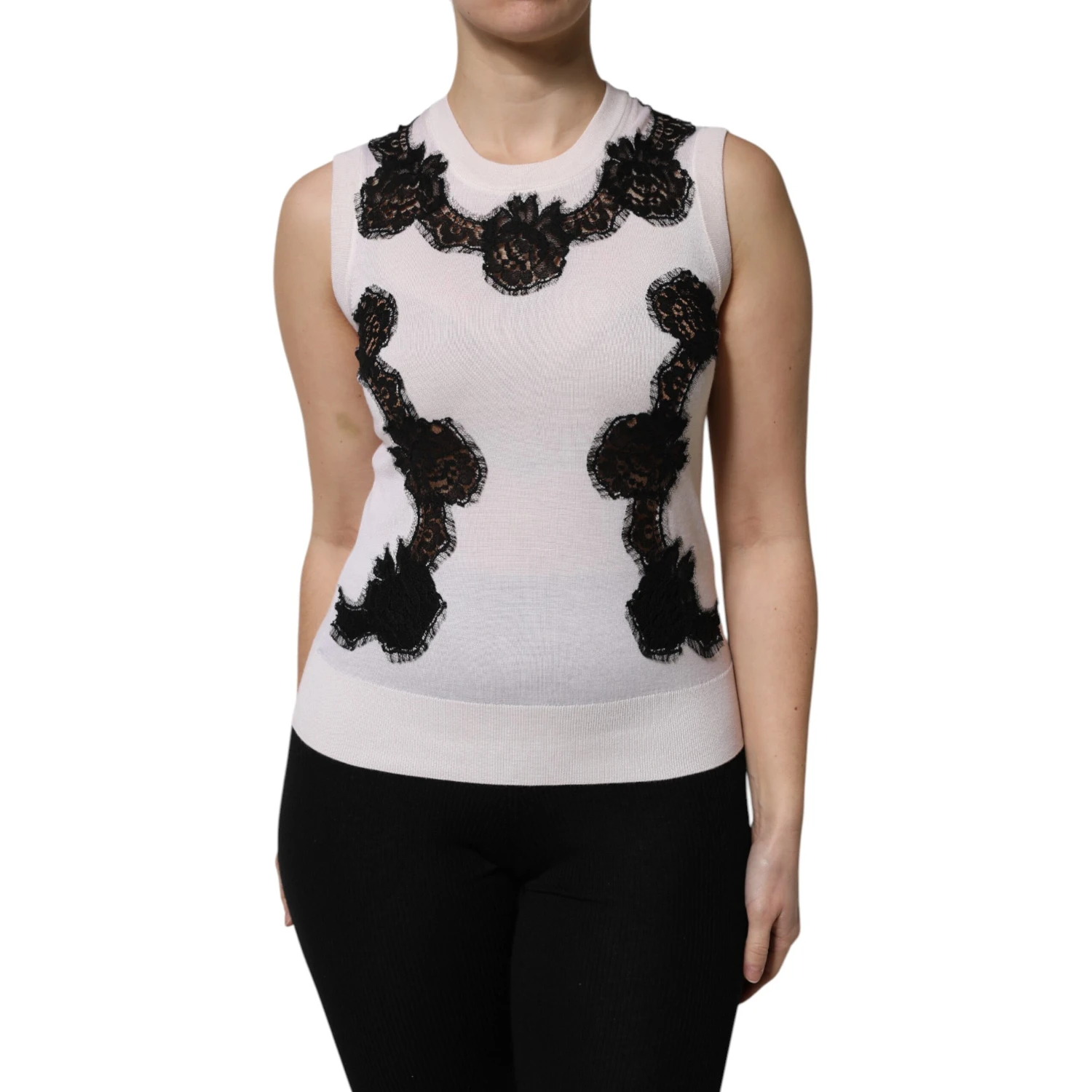 White Cashmere Floral Lace Detailing Tank Top