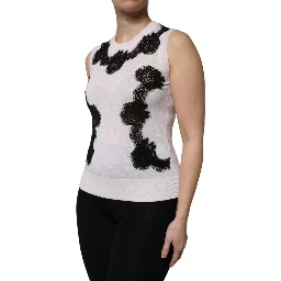 White Cashmere Floral Lace Detailing Tank Top