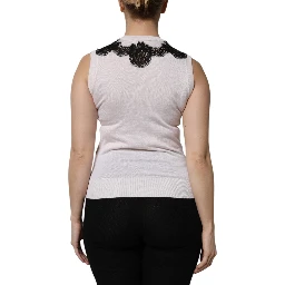 White Cashmere Floral Lace Detailing Tank Top
