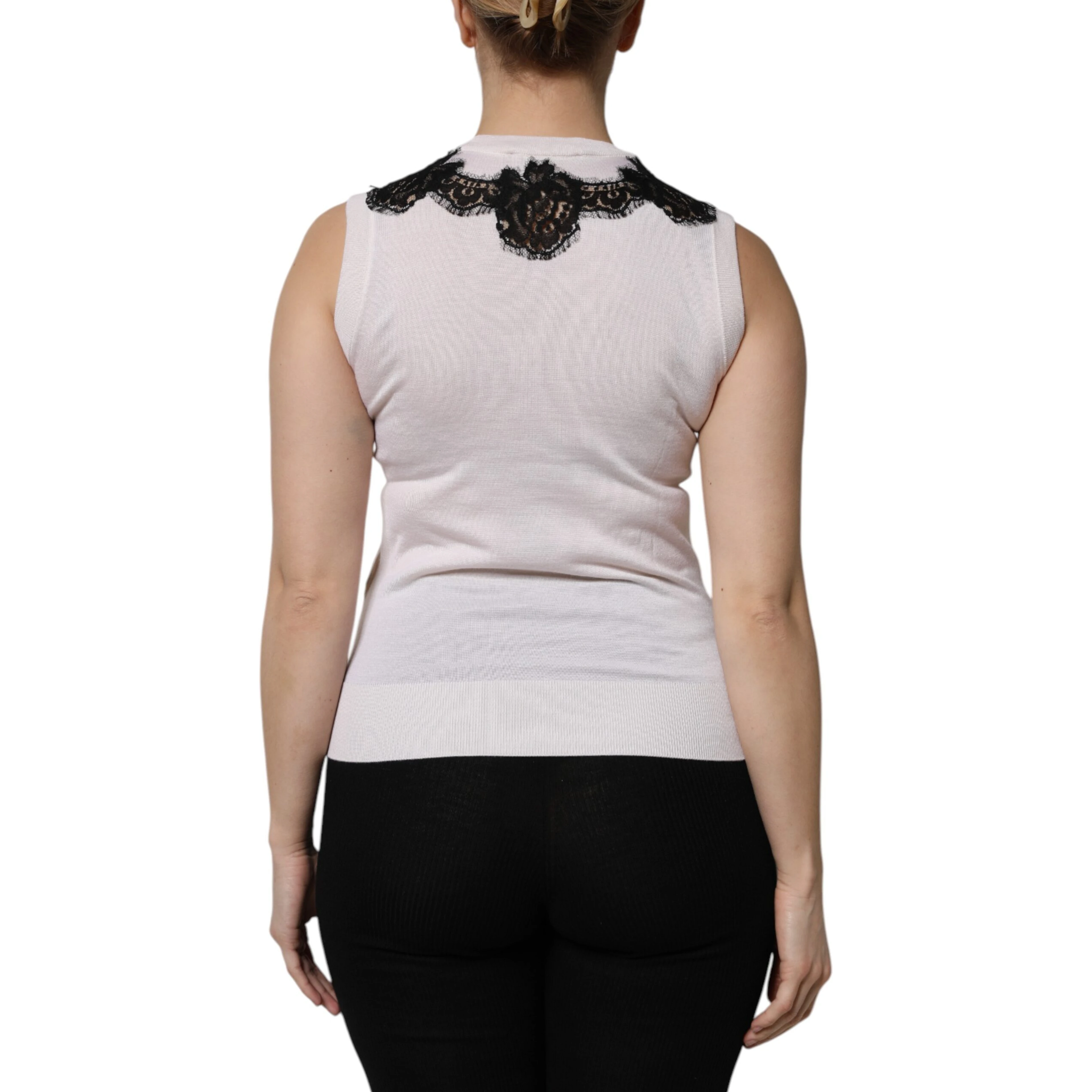 White Cashmere Floral Lace Detailing Tank Top