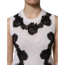 White Cashmere Floral Lace Detailing Tank Top