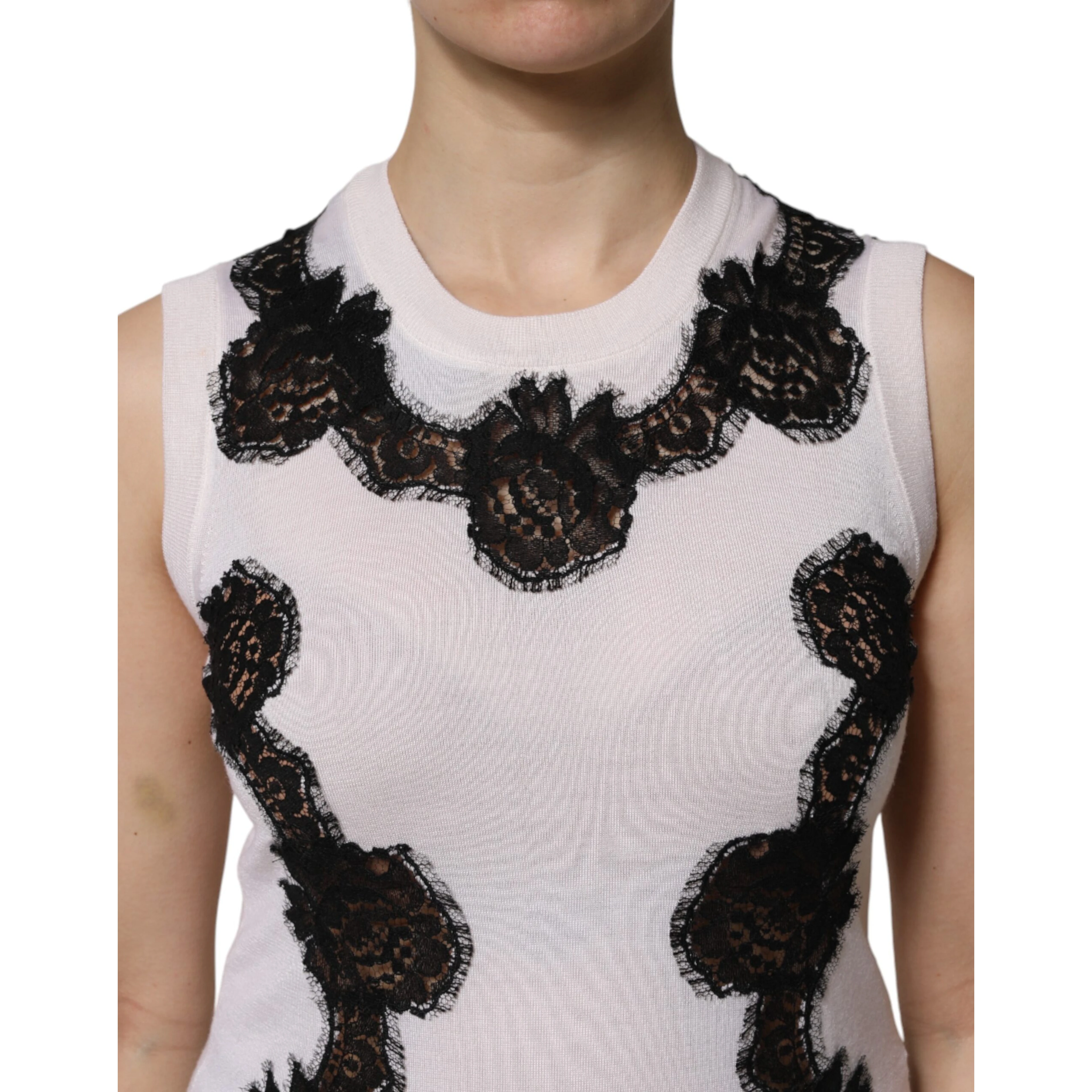 White Cashmere Floral Lace Detailing Tank Top