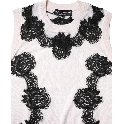 White Cashmere Floral Lace Detailing Tank Top