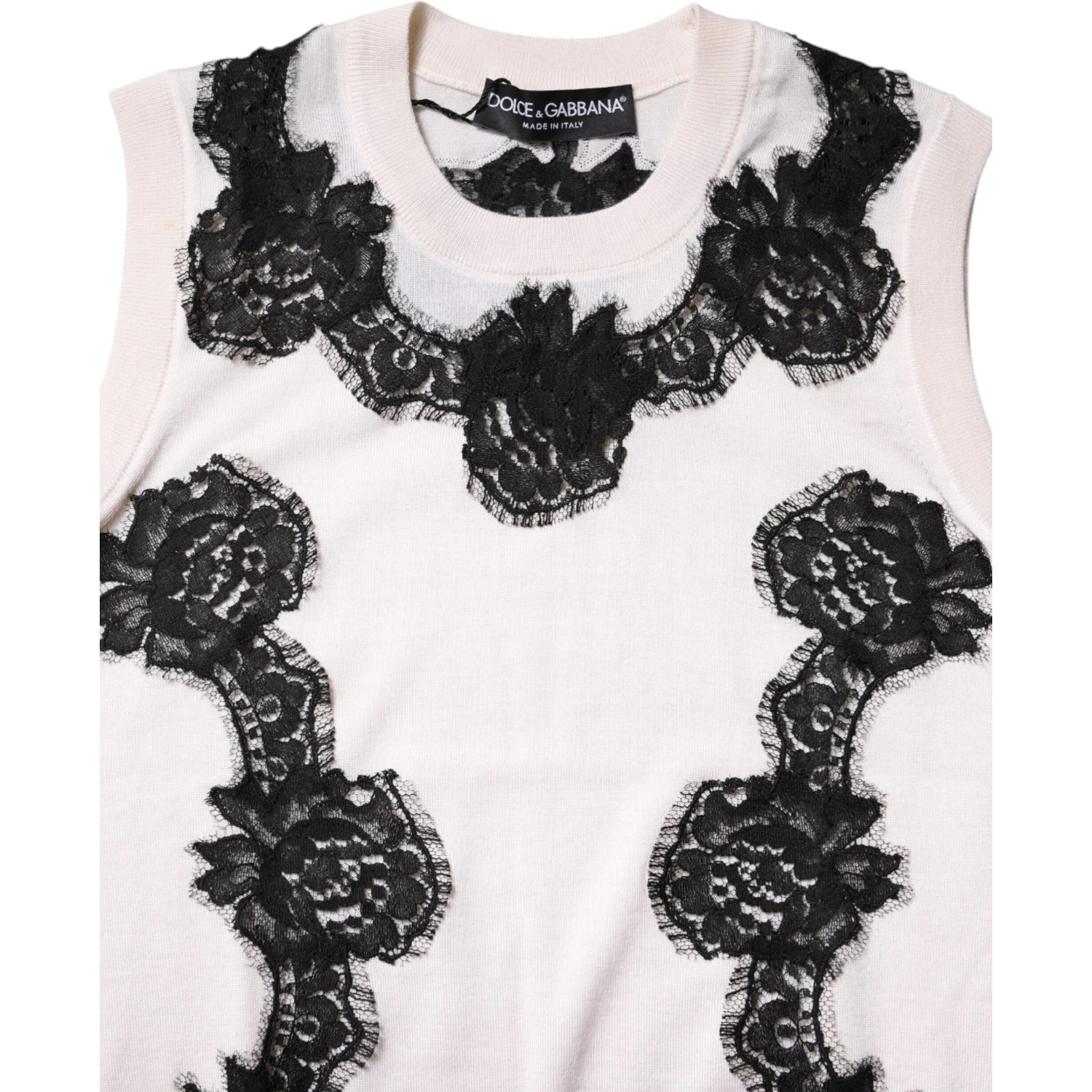 White Cashmere Floral Lace Detailing Tank Top