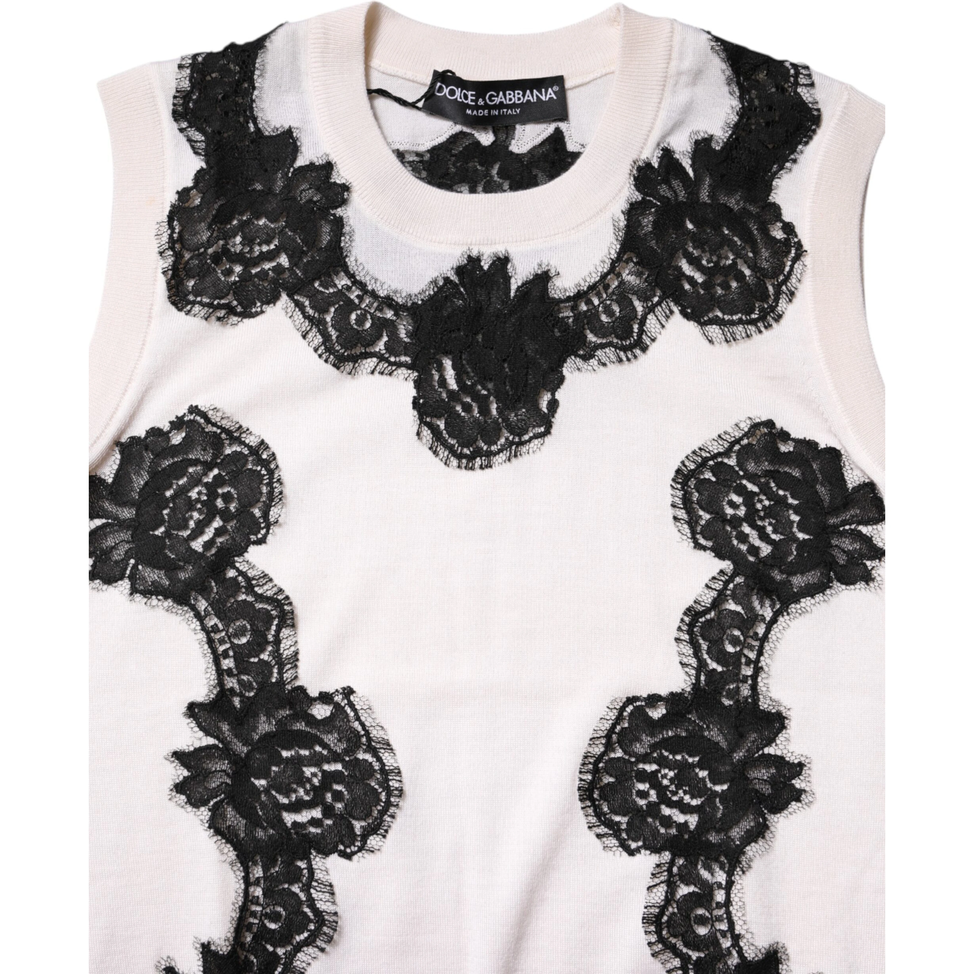 White Cashmere Floral Lace Detailing Tank Top