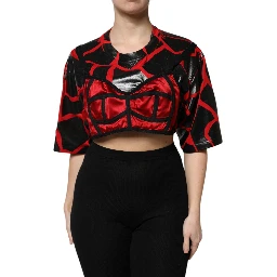 Red Black Cotton Bustier Detailing Cropped Top