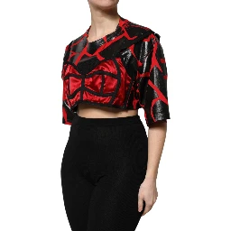 Red Black Cotton Bustier Detailing Cropped Top