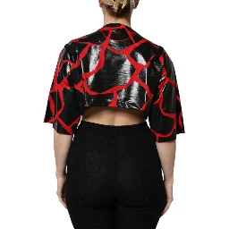 Red Black Cotton Bustier Detailing Cropped Top