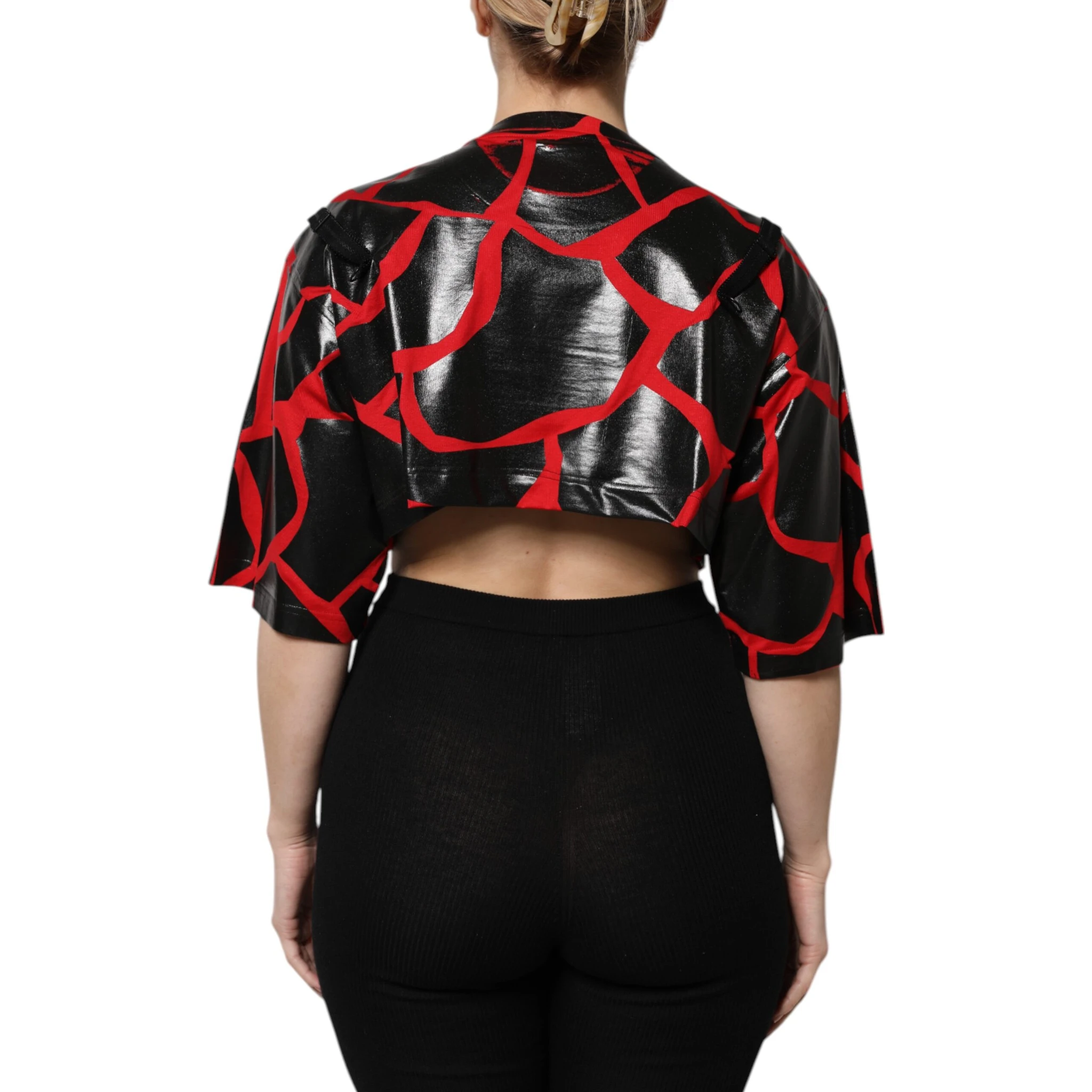 Red Black Cotton Bustier Detailing Cropped Top