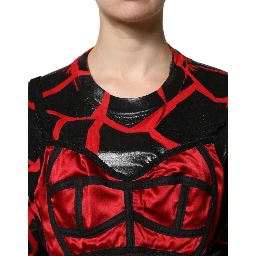 Red Black Cotton Bustier Detailing Cropped Top