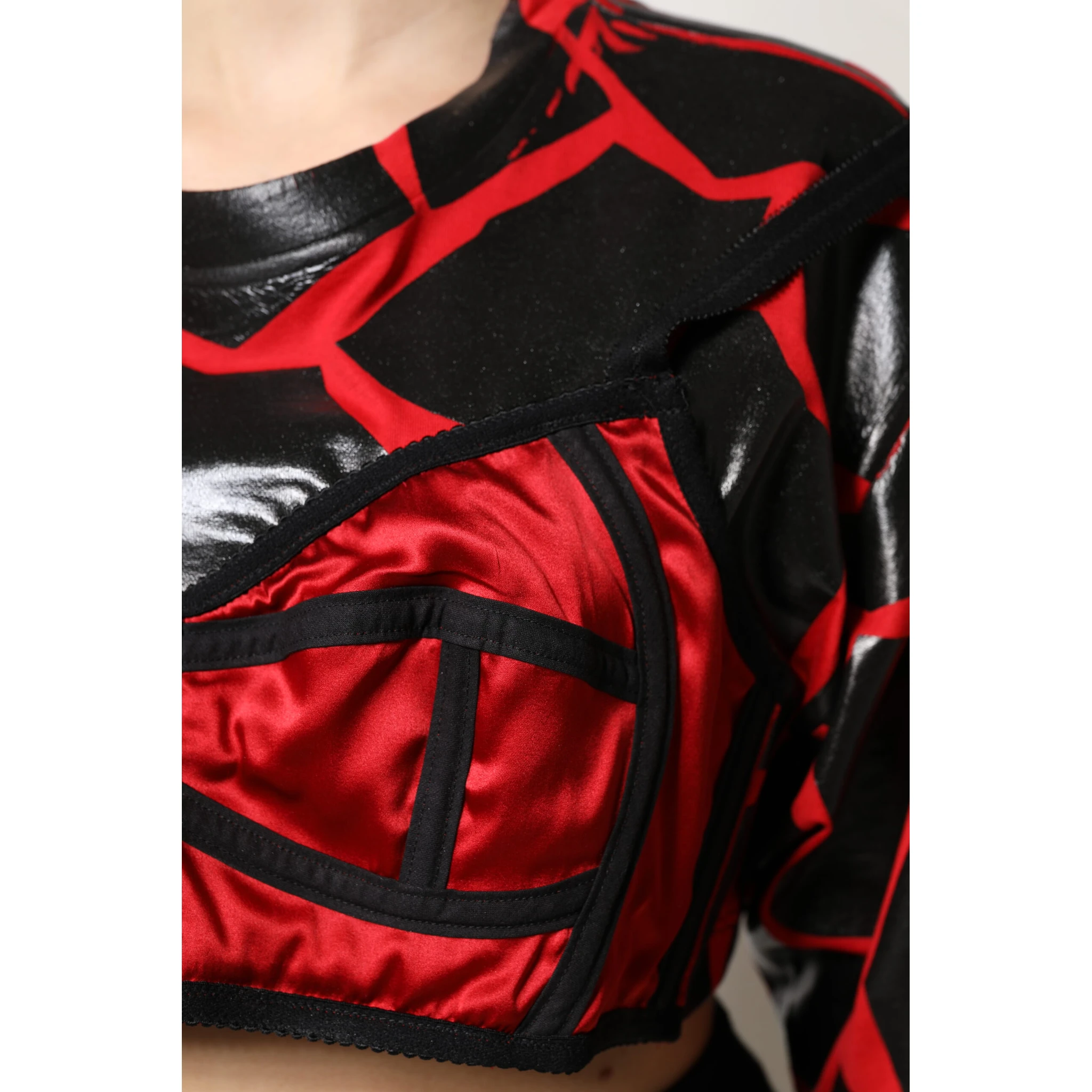 Red Black Cotton Bustier Detailing Cropped Top