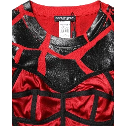 Red Black Cotton Bustier Detailing Cropped Top