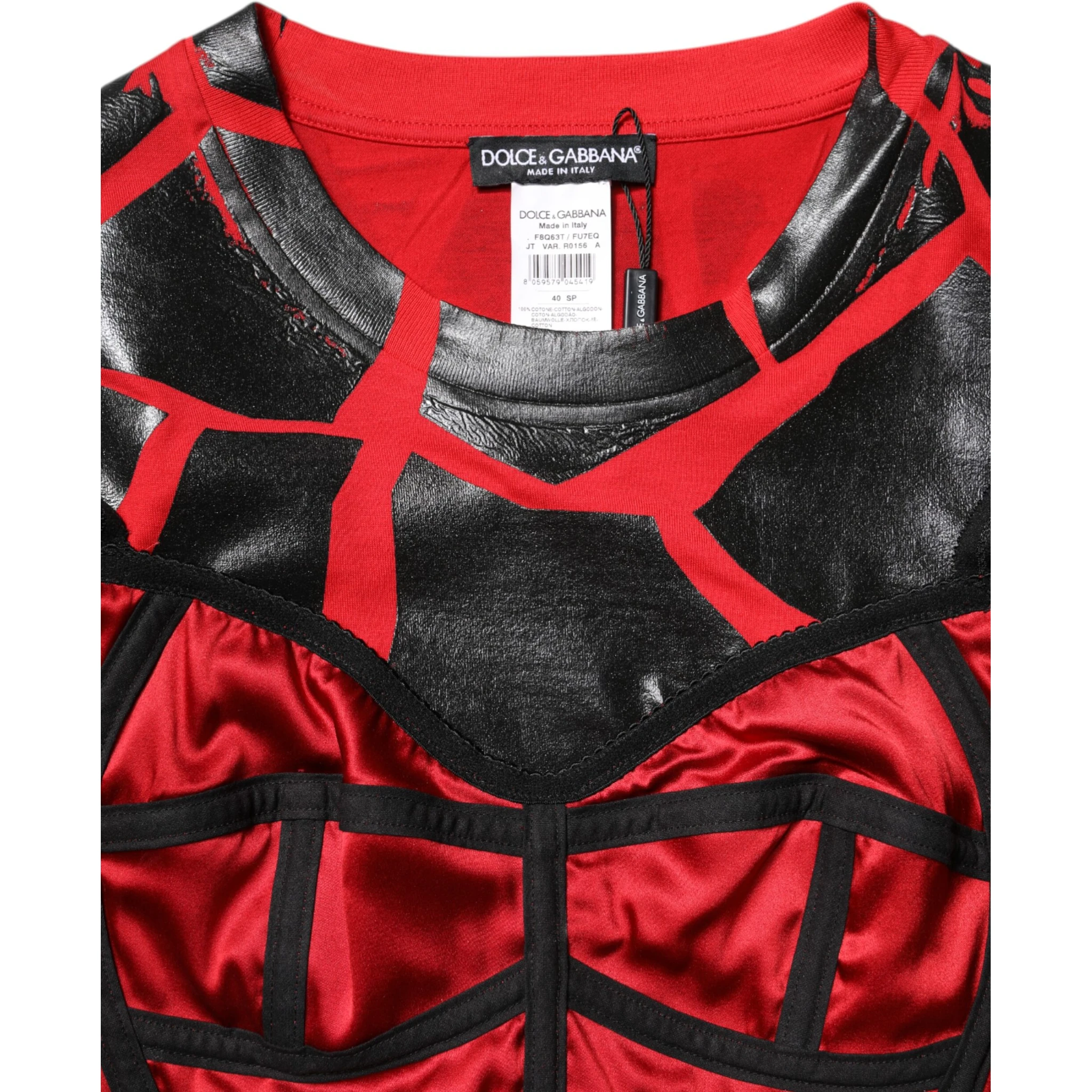 Red Black Cotton Bustier Detailing Cropped Top