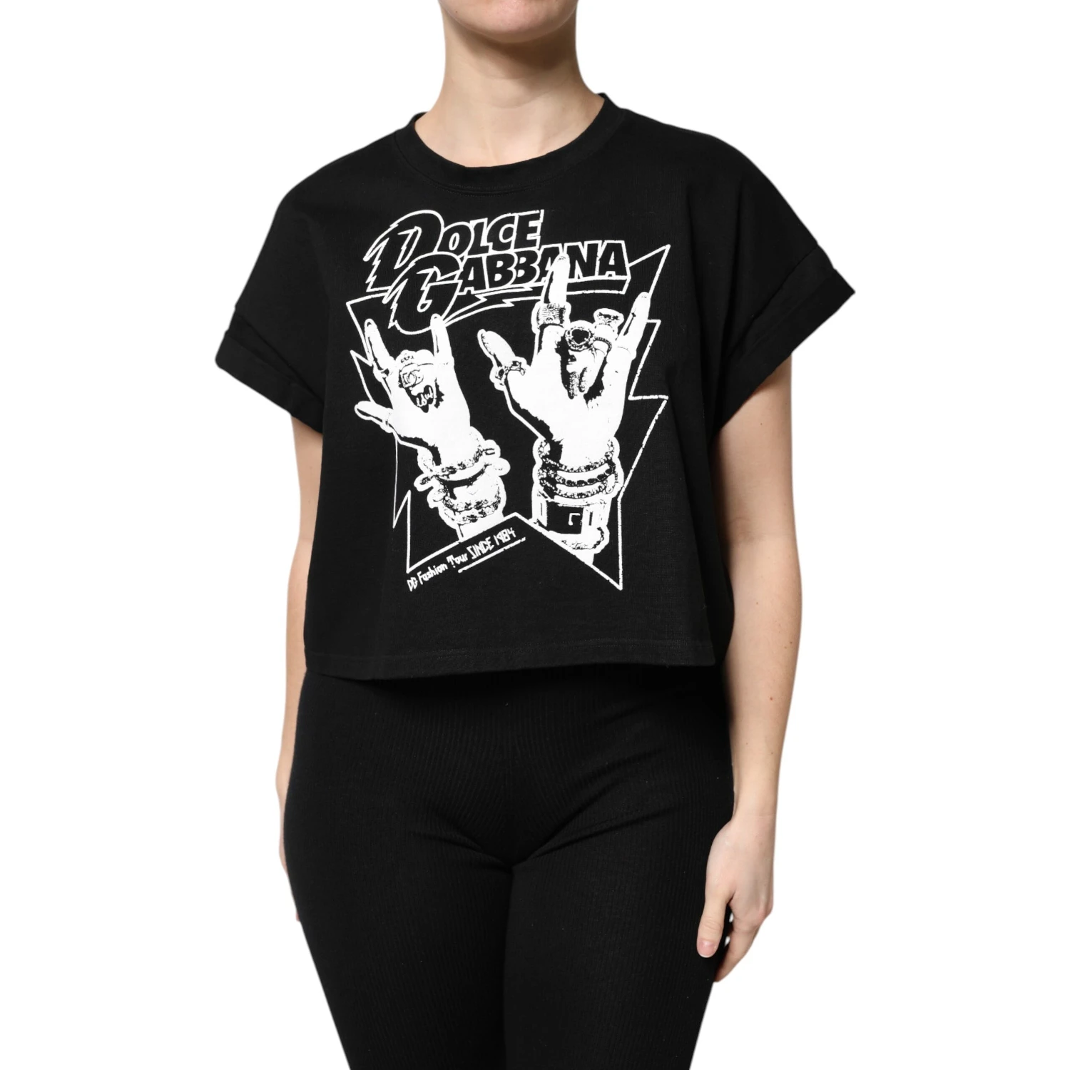 Black Cotton Printed Short Sleeves T-shirt