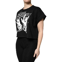 Black Cotton Printed Short Sleeves T-shirt