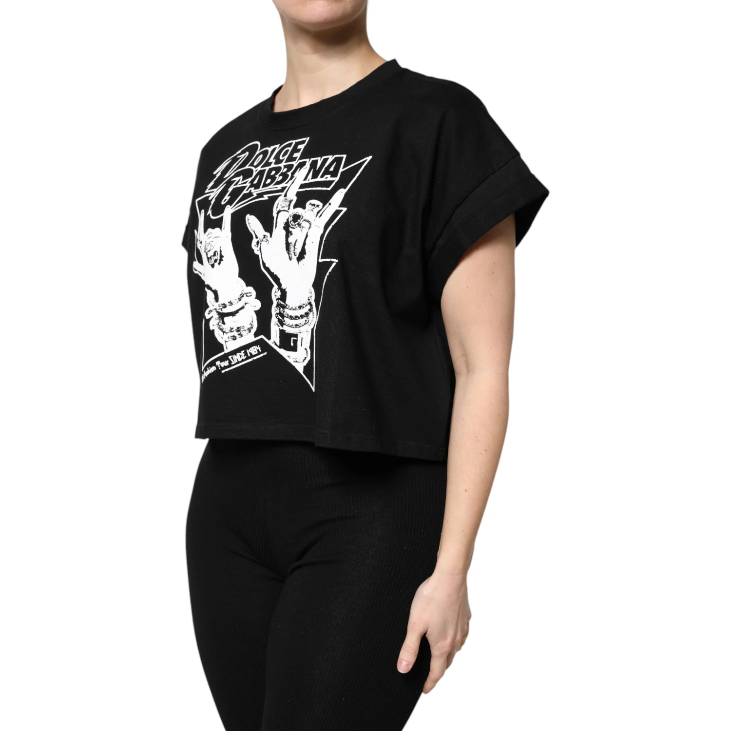 Black Cotton Printed Short Sleeves T-shirt
