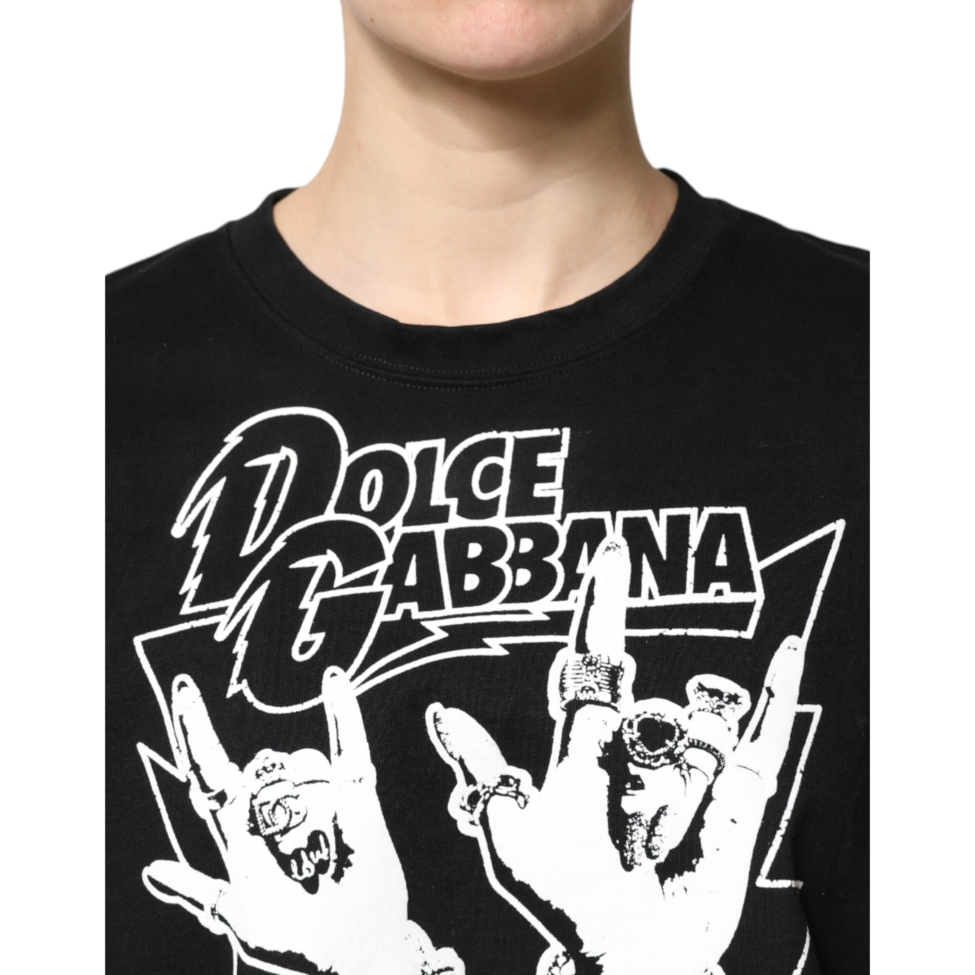 Black Cotton Printed Short Sleeves T-shirt