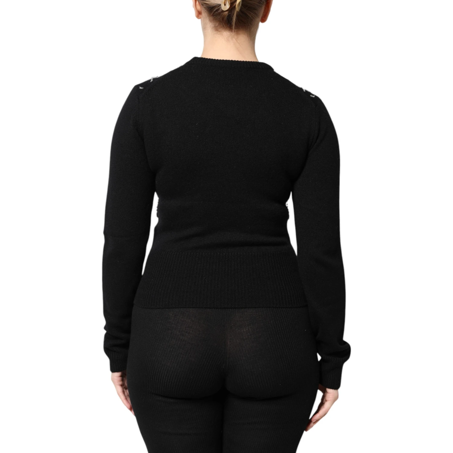 Black Cashmere Embellished Long Sleeves Top