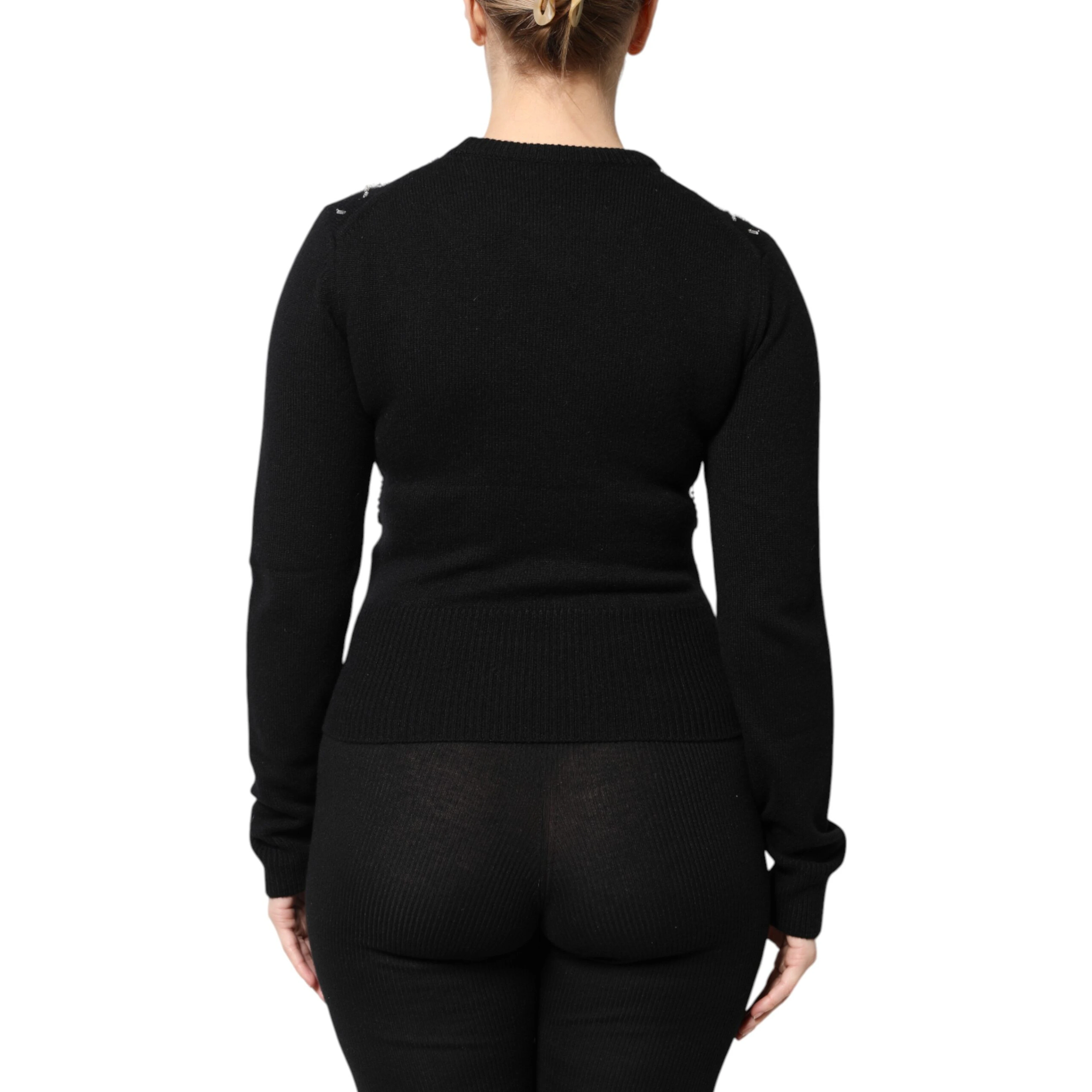 Black Cashmere Embellished Long Sleeves Top