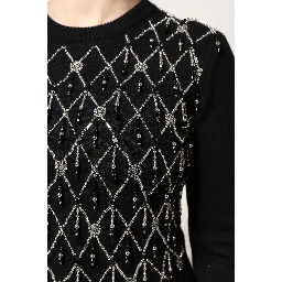 Black Cashmere Embellished Long Sleeves Top