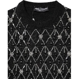 Black Cashmere Embellished Long Sleeves Top