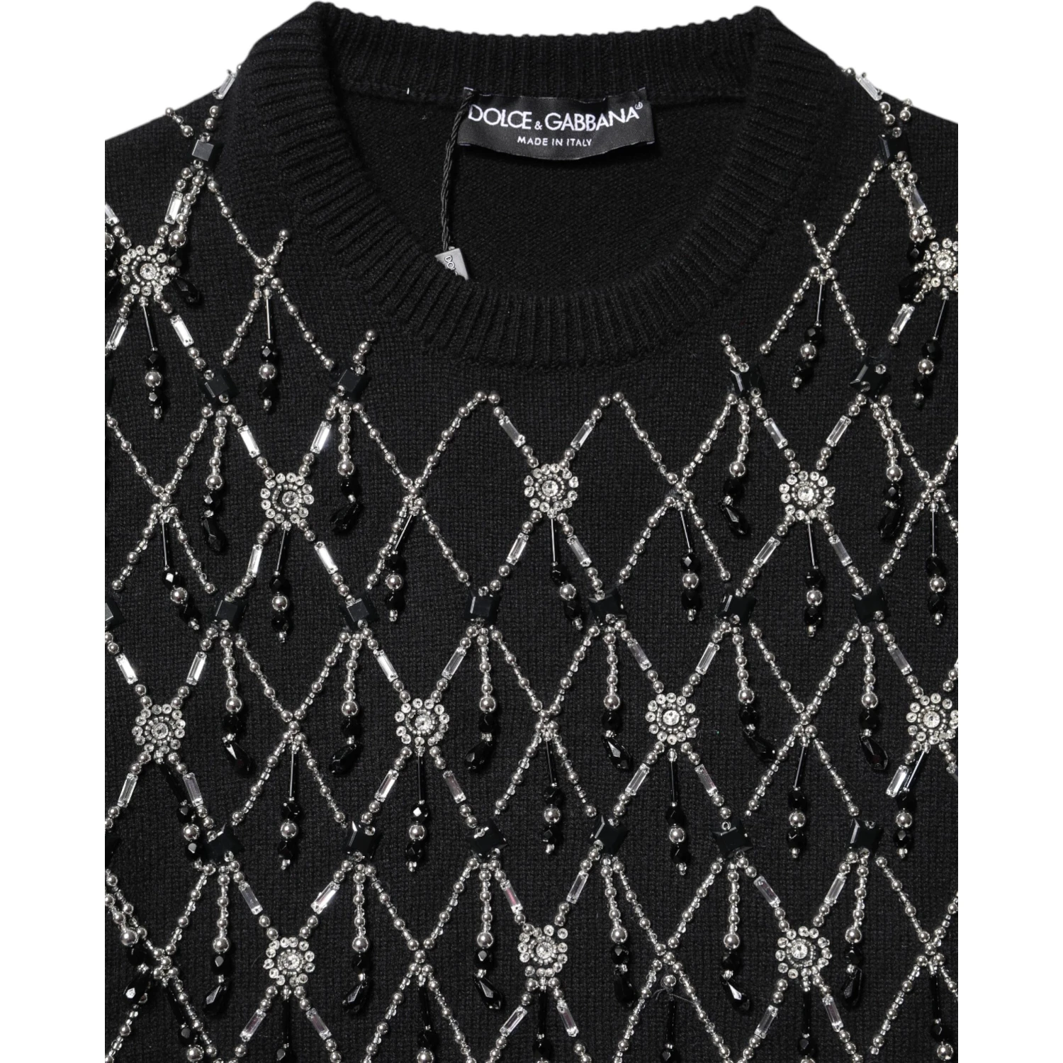 Black Cashmere Embellished Long Sleeves Top