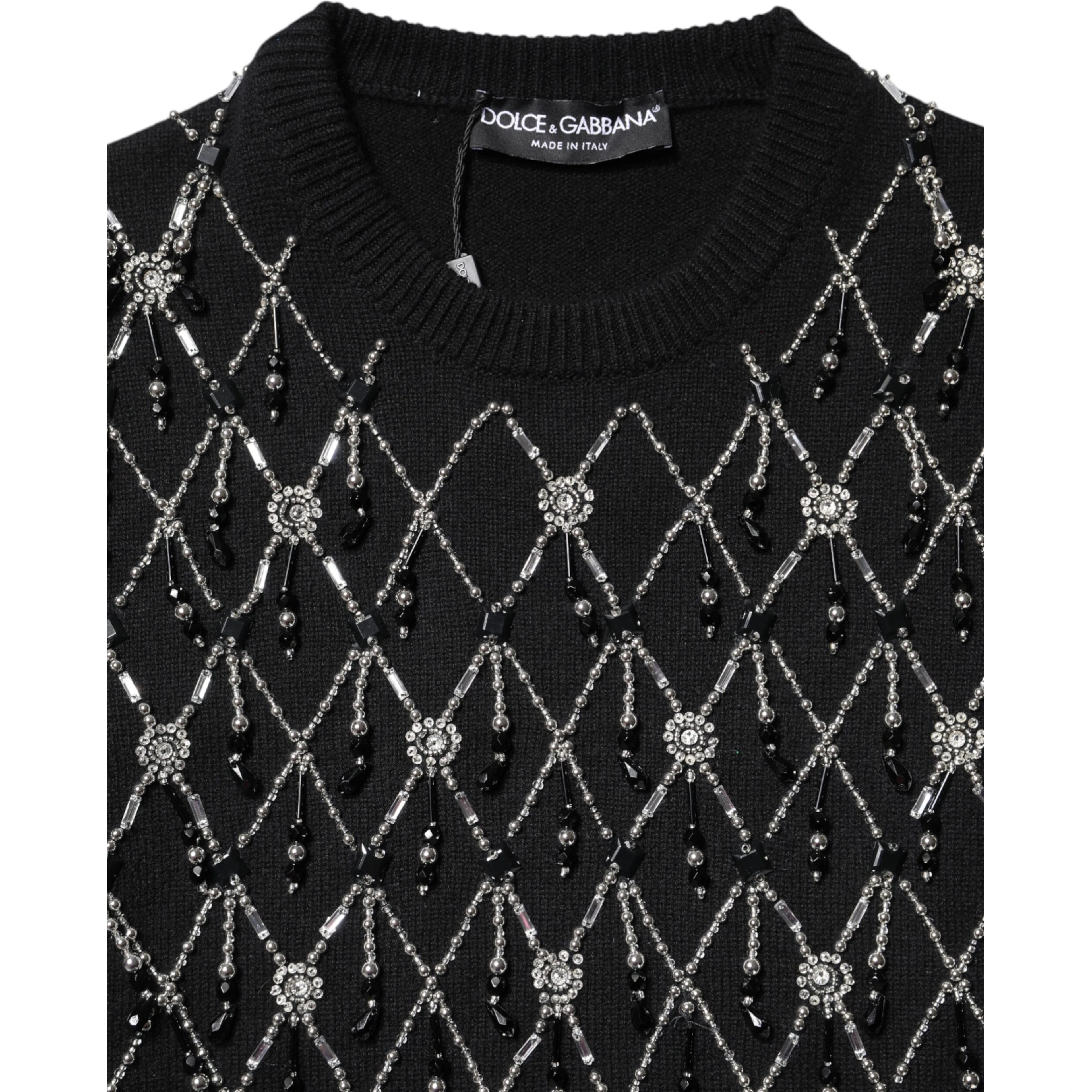 Black Cashmere Embellished Long Sleeves Top